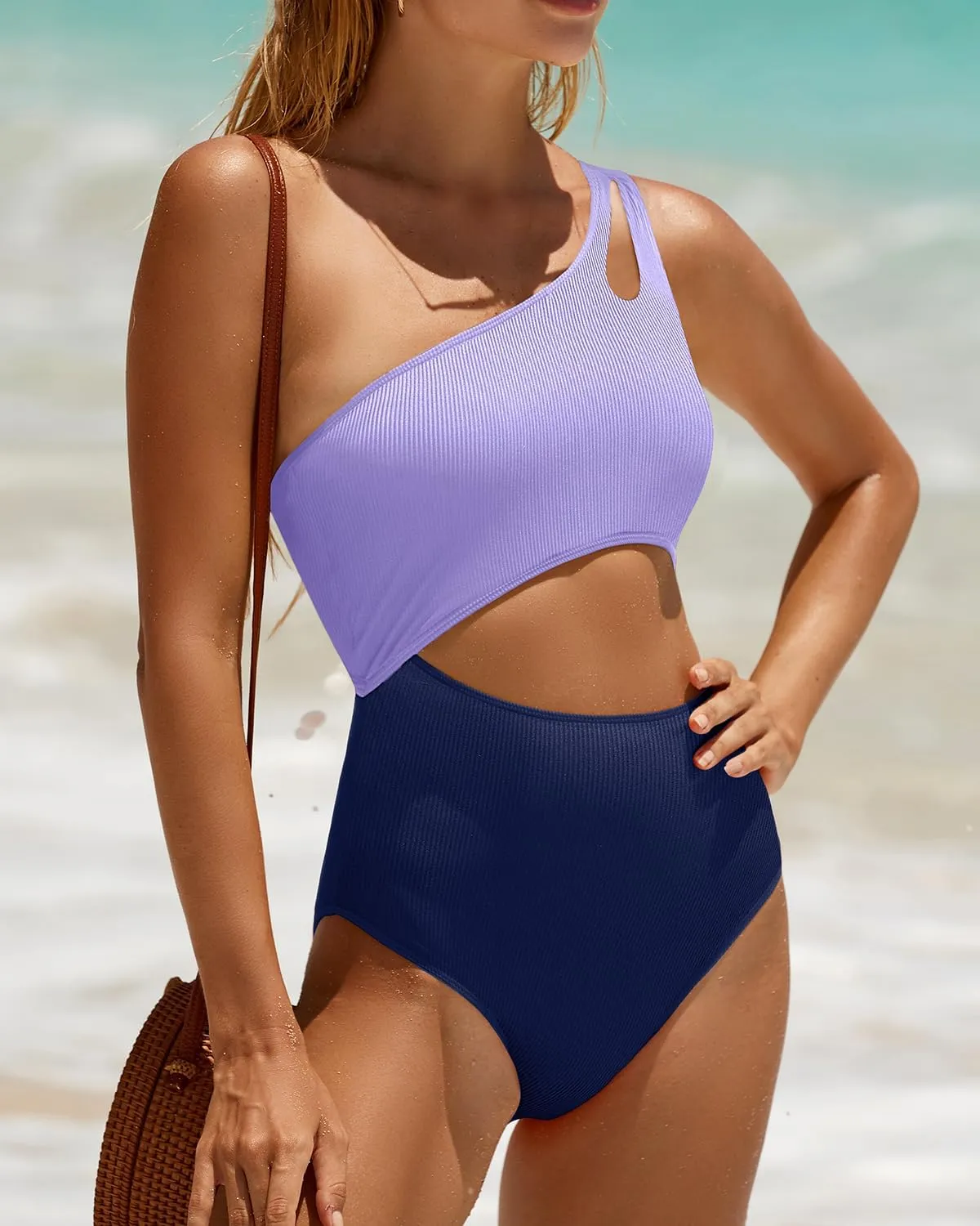 Yonique Cutout One Piece Swimsuit Women - One Shoulder Bathing Suit Ribbed Swimwear 2025 Monokini