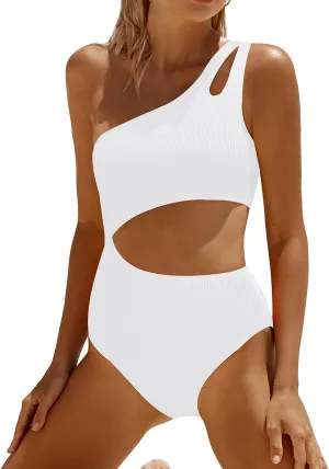 Yonique Cutout One Piece Swimsuit Women - One Shoulder Bathing Suit Ribbed Swimwear 2025 Monokini