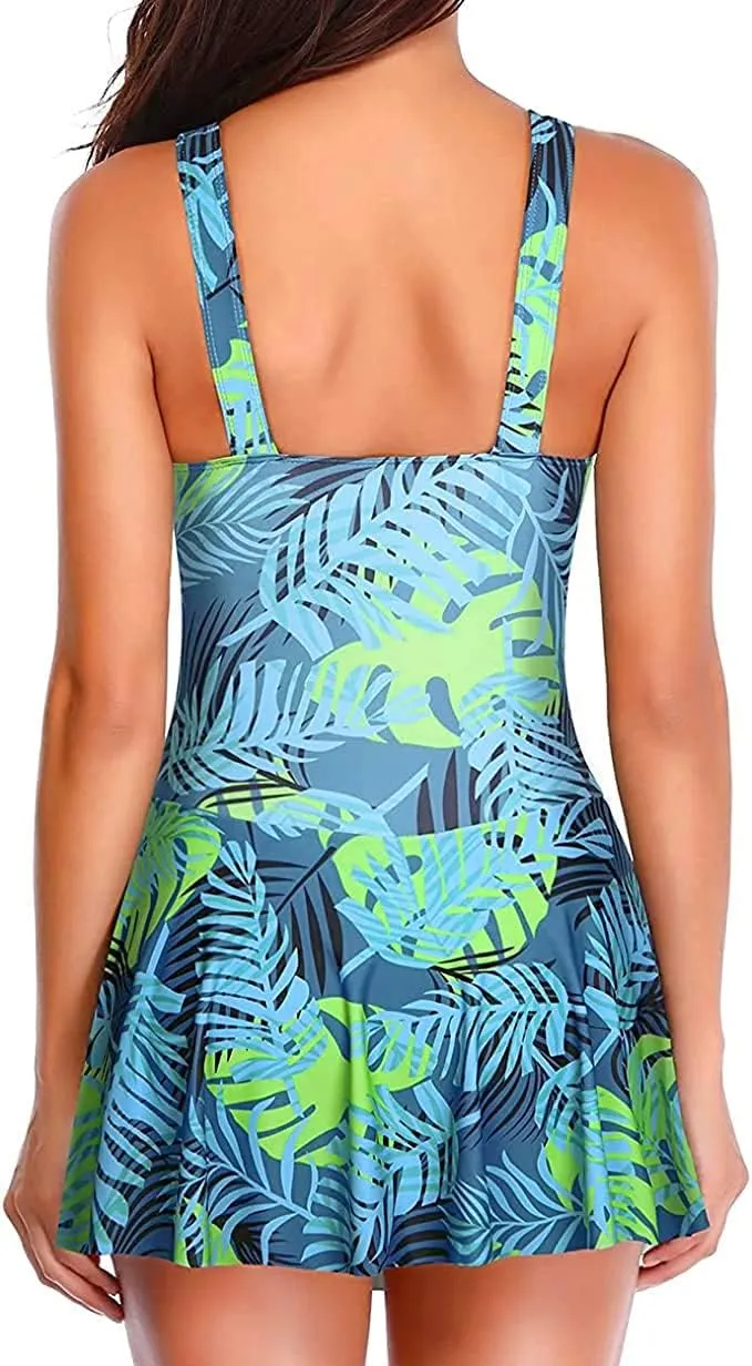 Yonique One Piece Swimsuits for Women Modest Tummy Control Swimdress Vintage Bathing Suits Skirt Swimwear