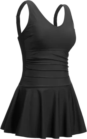 Yonique One Piece Swimsuits for Women Modest Tummy Control Swimdress Vintage Bathing Suits Skirt Swimwear