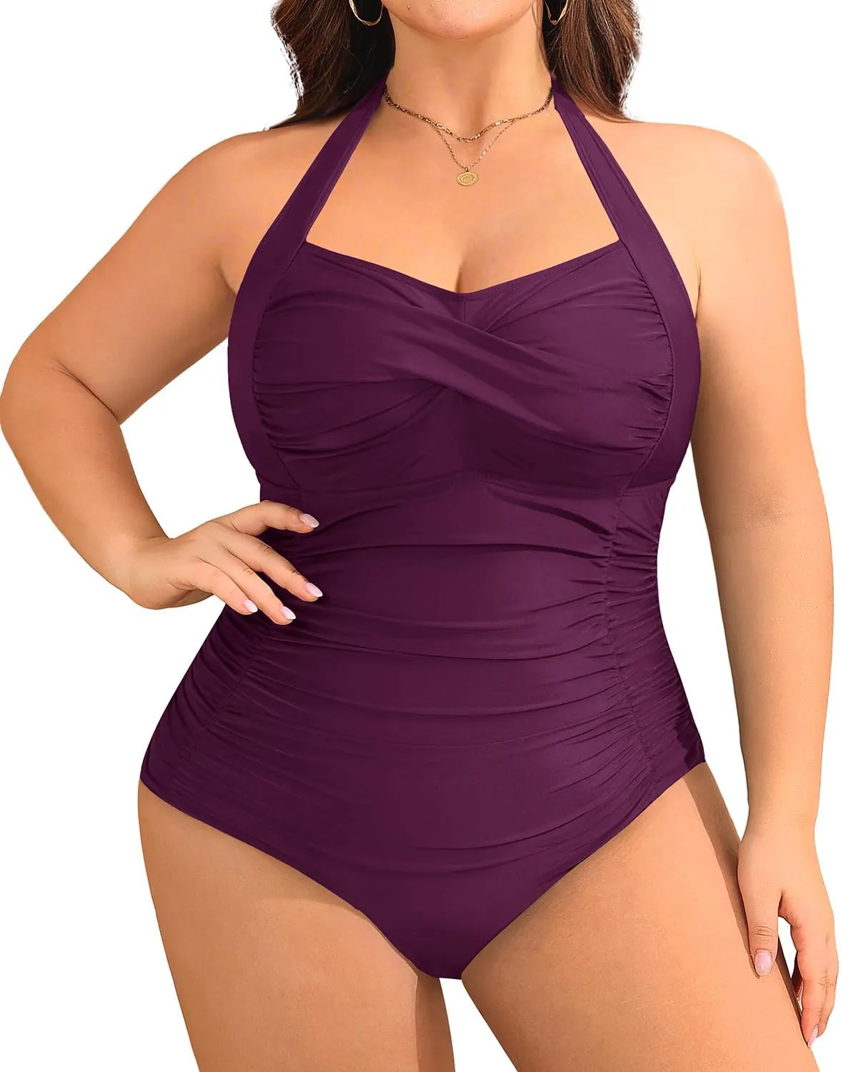 Yonique Plus Size Bathing Suit for Women One Piece Swimsuit Tummy Control Halter Tops for Women Swimwear