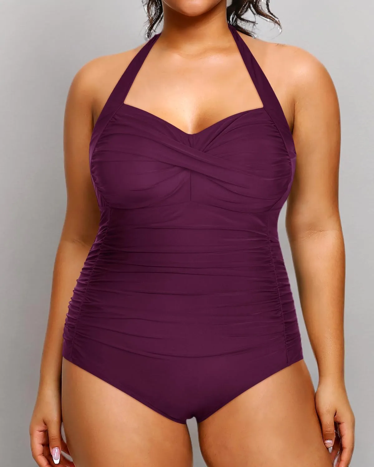 Yonique Plus Size Bathing Suit for Women One Piece Swimsuit Tummy Control Halter Tops for Women Swimwear