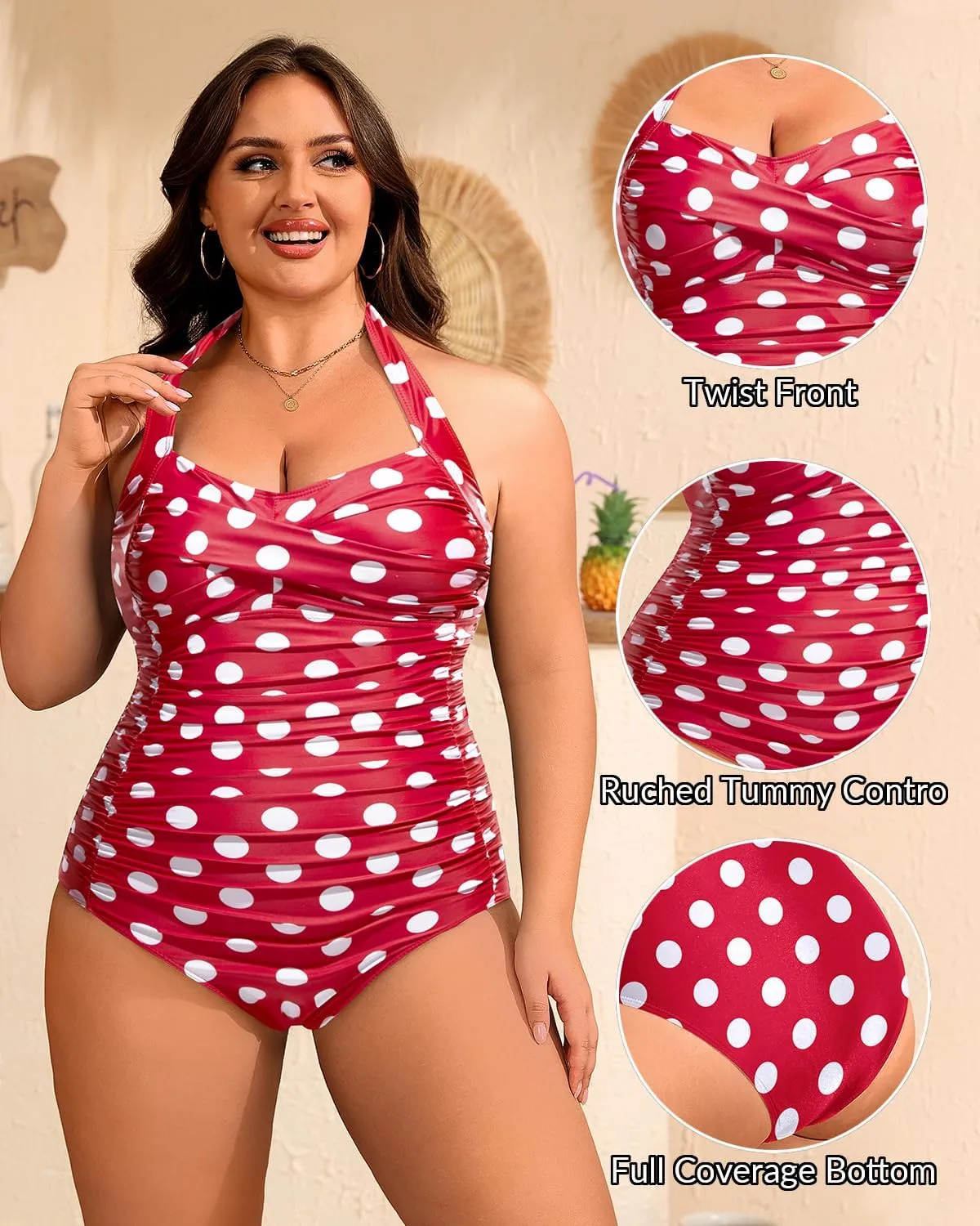 Yonique Plus Size Bathing Suit for Women One Piece Swimsuit Tummy Control Halter Tops for Women Swimwear