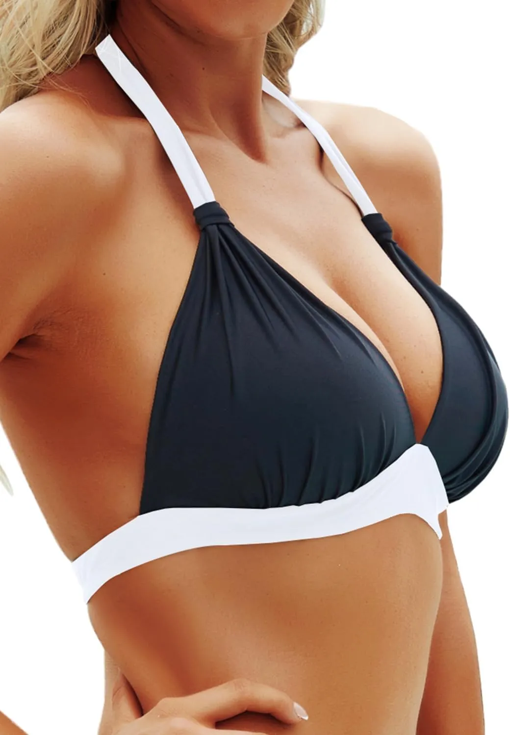 Yonique Women Halter Bikini Top Only Padded Swimsuits Tops Vintage Bathing Suit Top No Bottom