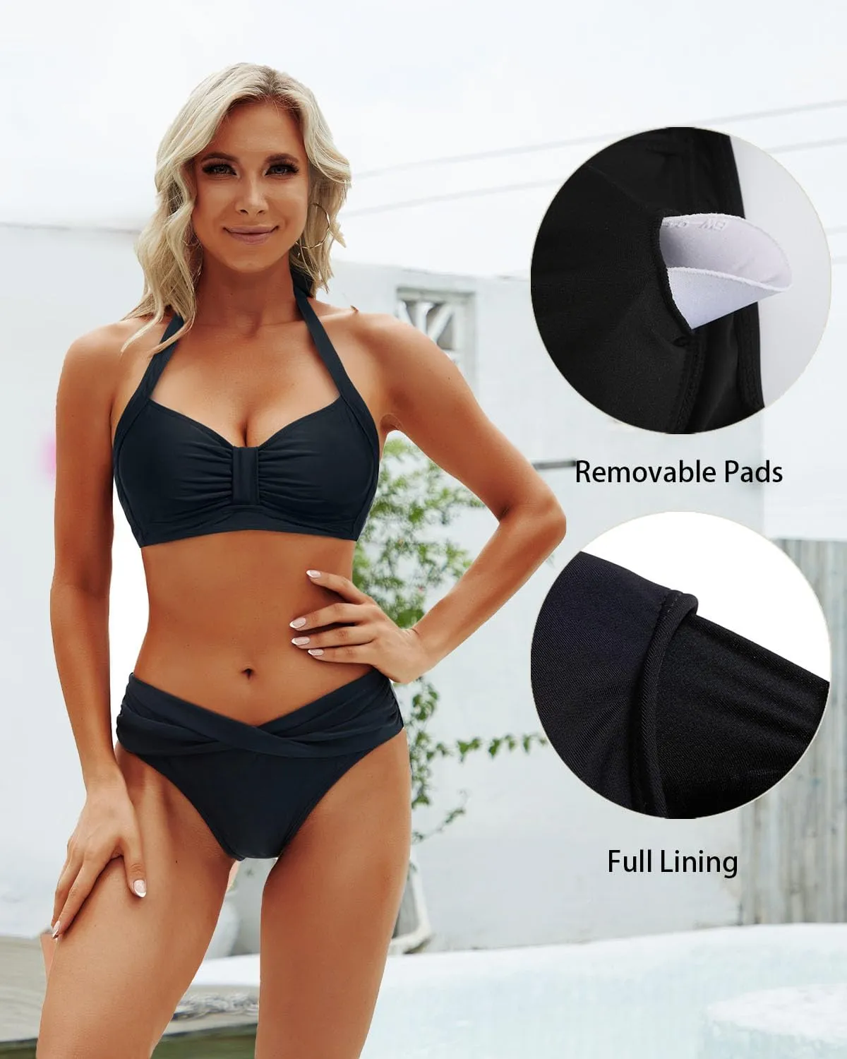 Yonique Women Halter Bikini Top Only Retro Swimsuit Top Push Up Bathing Suit Top No Bottom