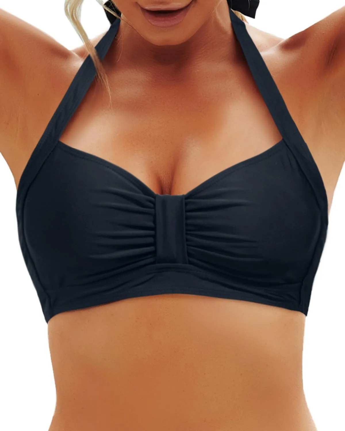 Yonique Women Halter Bikini Top Only Retro Swimsuit Top Push Up Bathing Suit Top No Bottom