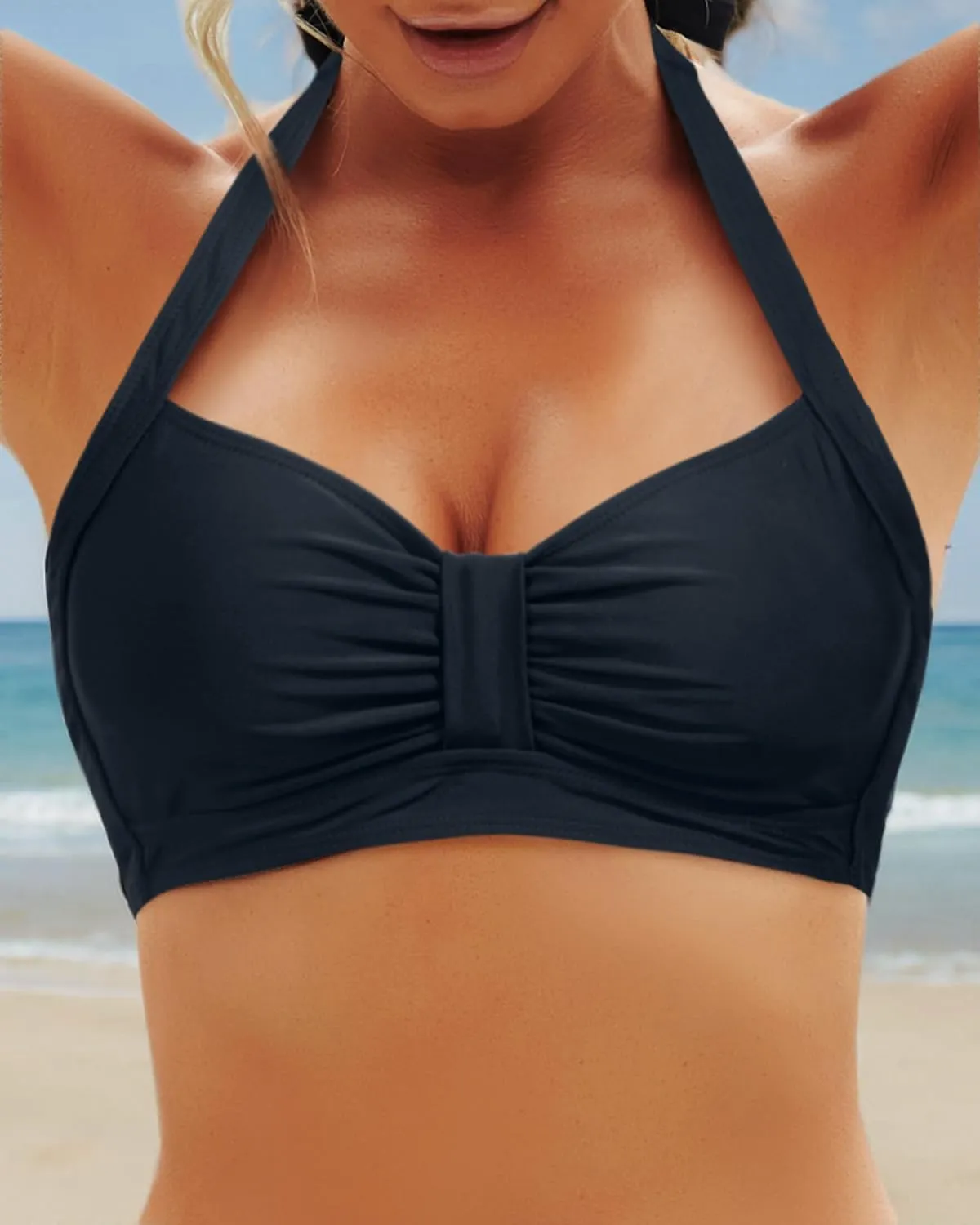 Yonique Women Halter Bikini Top Only Retro Swimsuit Top Push Up Bathing Suit Top No Bottom