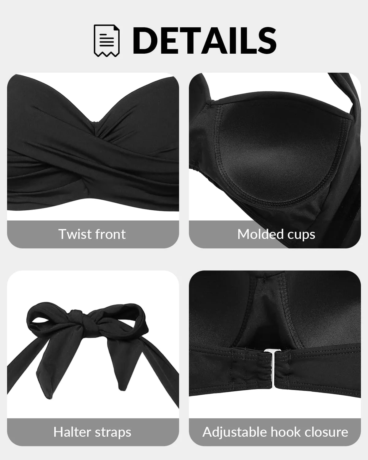 Yonique Women Halter Bikini Top Push Up Swimsuit Top Retro Swim Top Twist Front Bathing Suit Top Only
