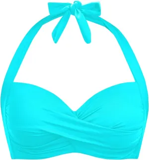 Yonique Women Halter Bikini Top Push Up Swimsuit Top Retro Swim Top Twist Front Bathing Suit Top Only