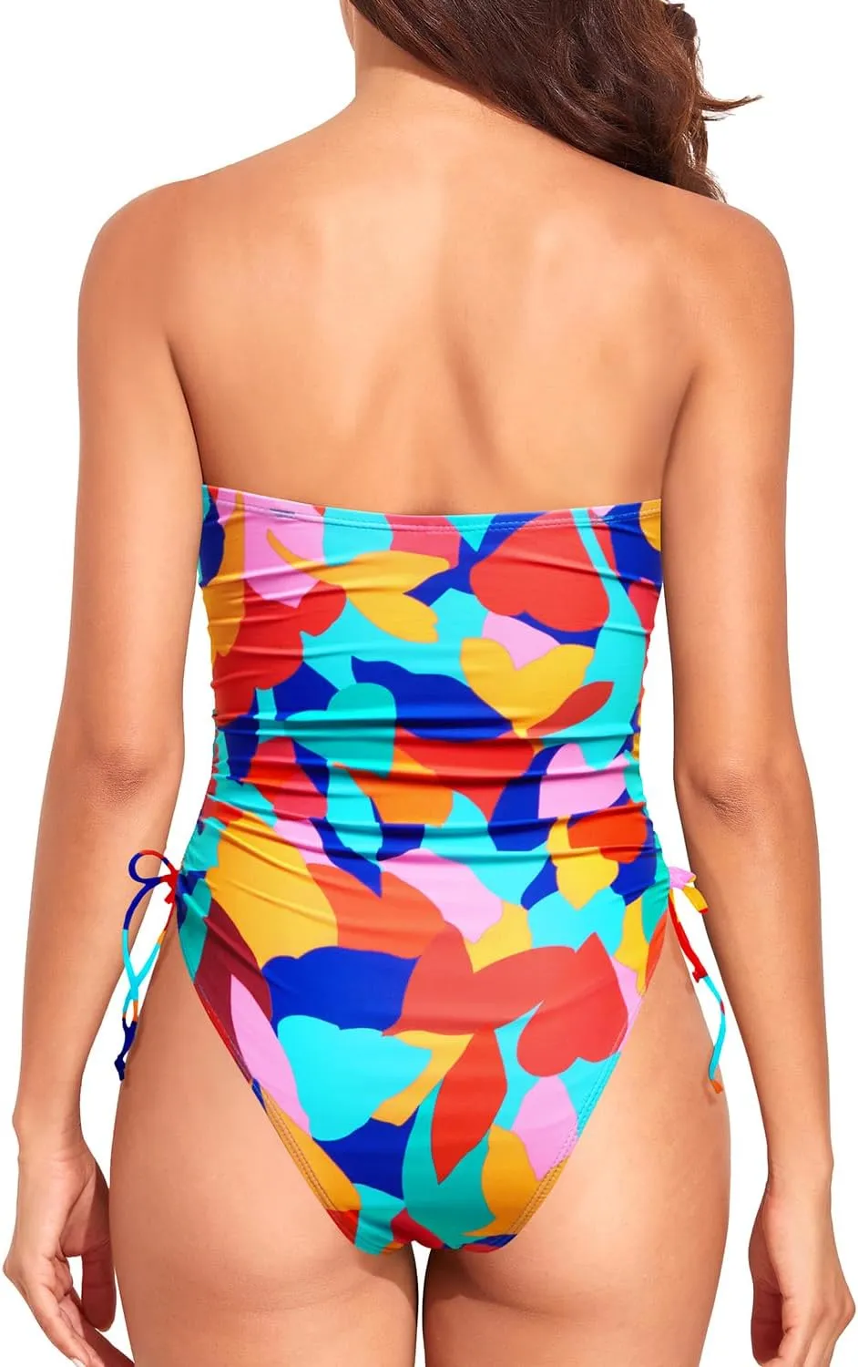 Yonique Women Strapless One Piece Swimsuit Tummy Control Bandeau Bathing Suit Cheeky Swimwear