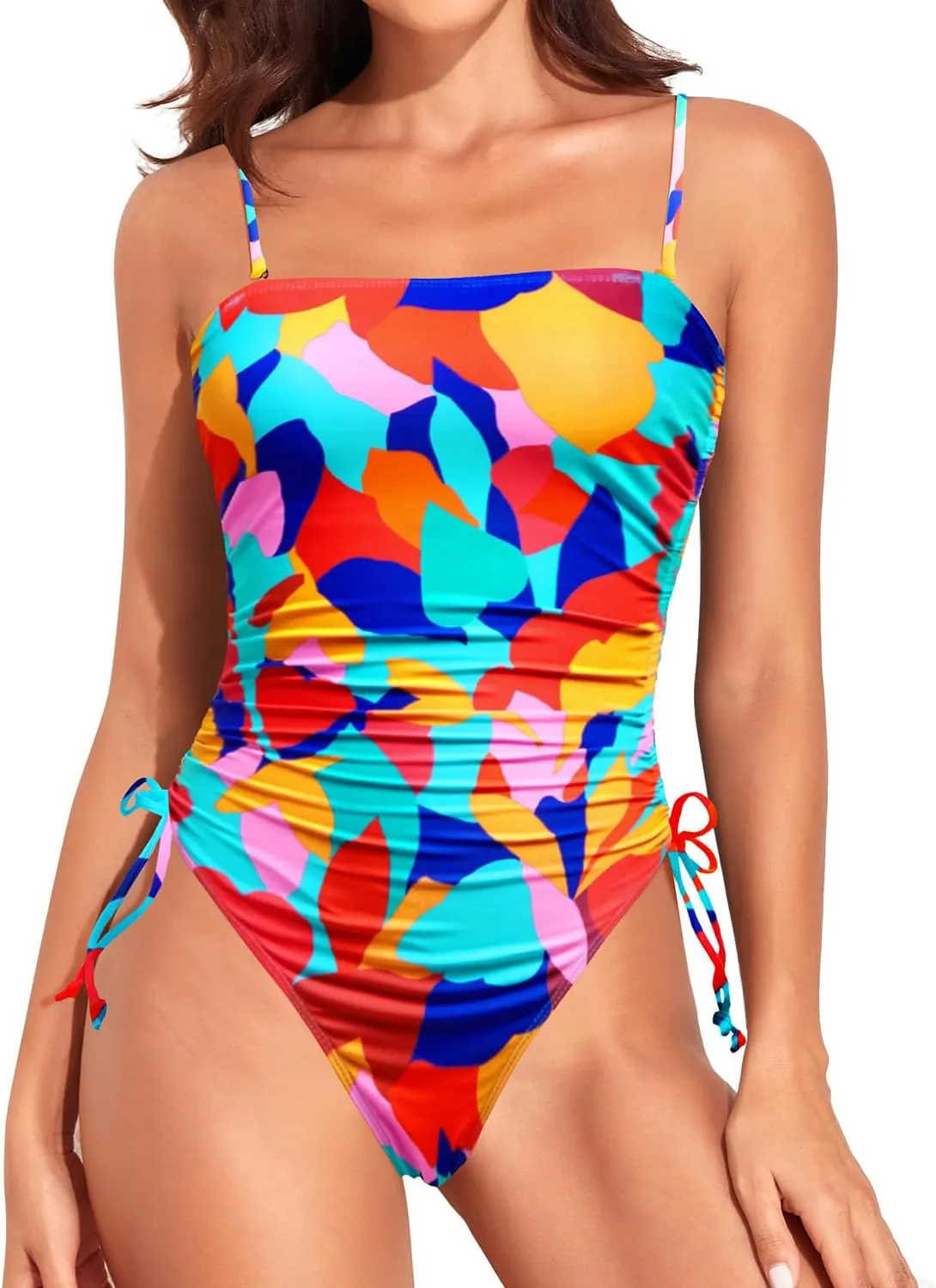 Yonique Women Strapless One Piece Swimsuit Tummy Control Bandeau Bathing Suit Cheeky Swimwear