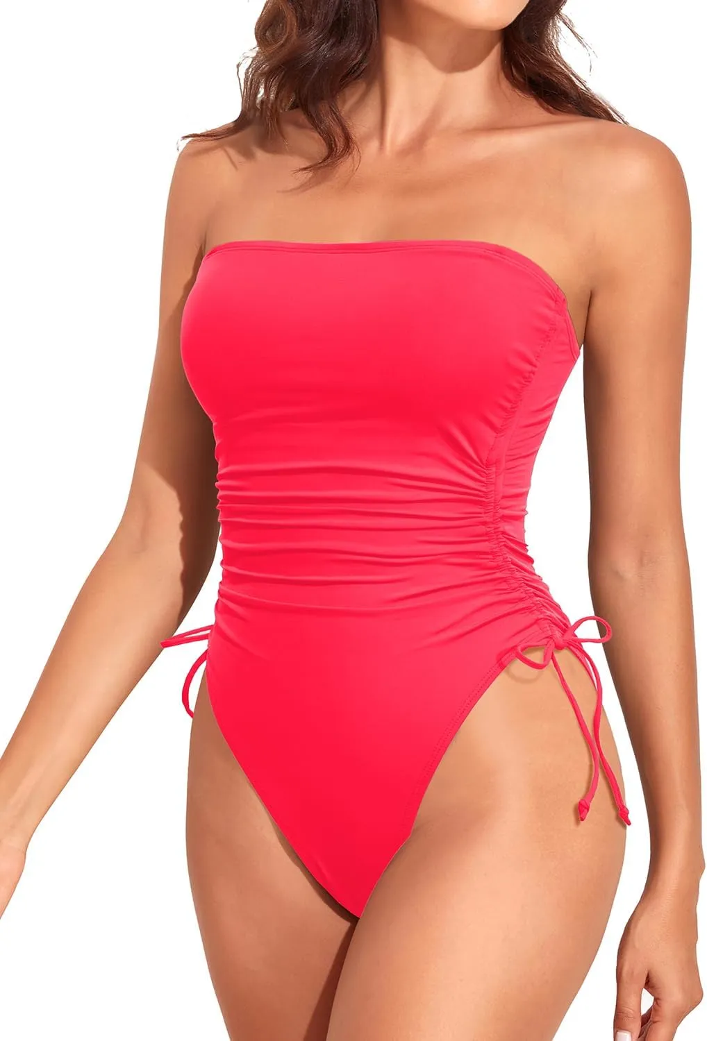 Yonique Women Strapless One Piece Swimsuit Tummy Control Bandeau Bathing Suit Cheeky Swimwear