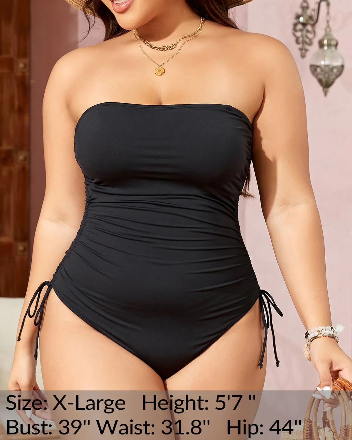 Yonique Women Strapless One Piece Swimsuit Tummy Control Bandeau Bathing Suit Cheeky Swimwear
