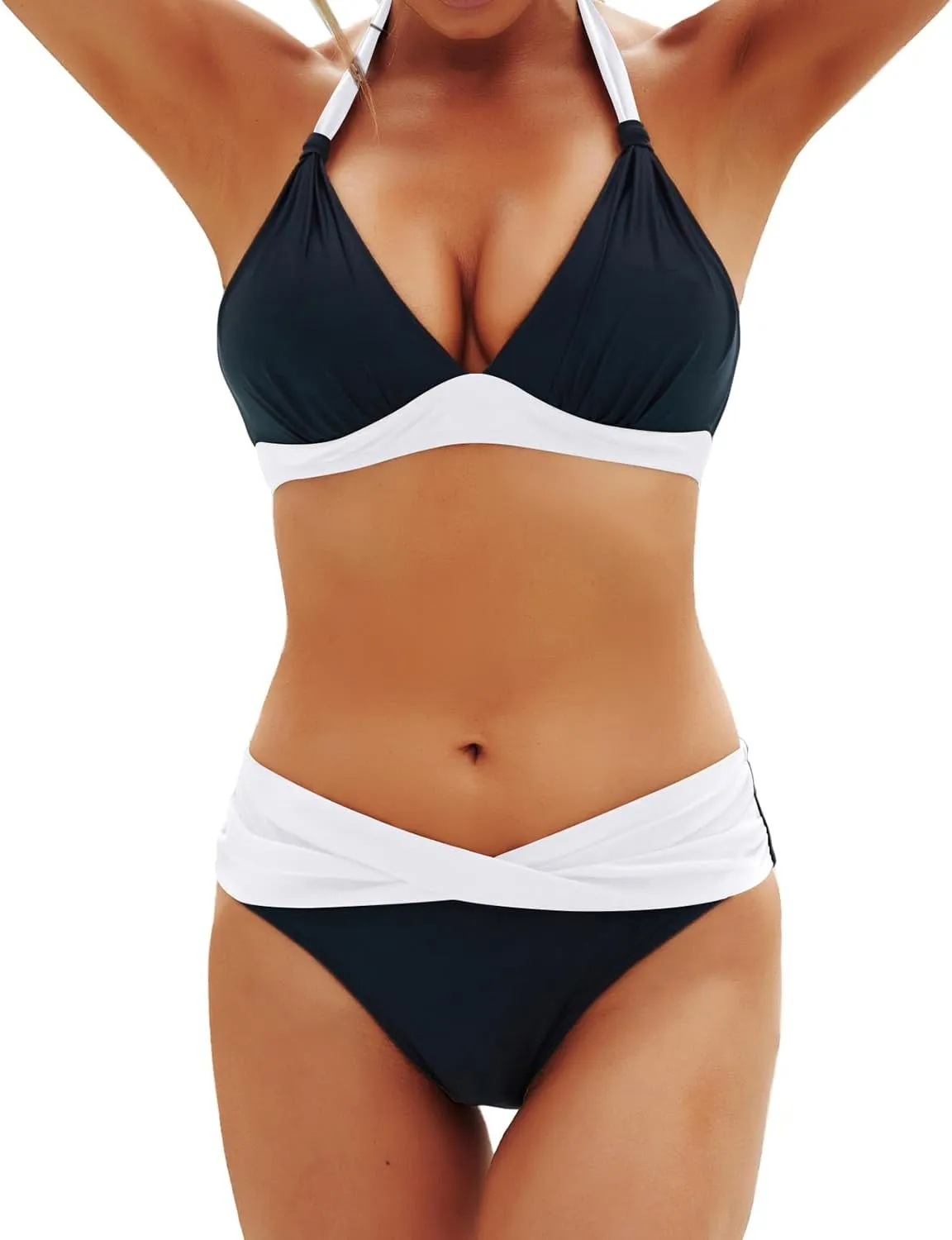 Yonique Women Two Piece Bathing Suits Push Up Bikini Set Halter Swimsuit Vintage Swimwear