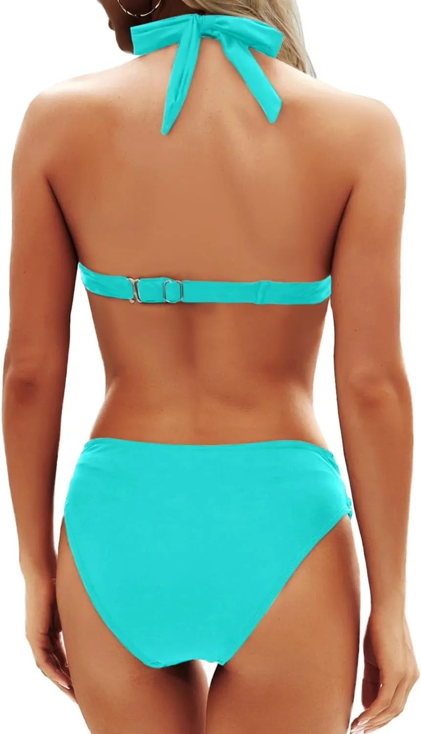 Yonique Women Two Piece Bathing Suits Push Up Bikini Set Halter Swimsuit Vintage Swimwear