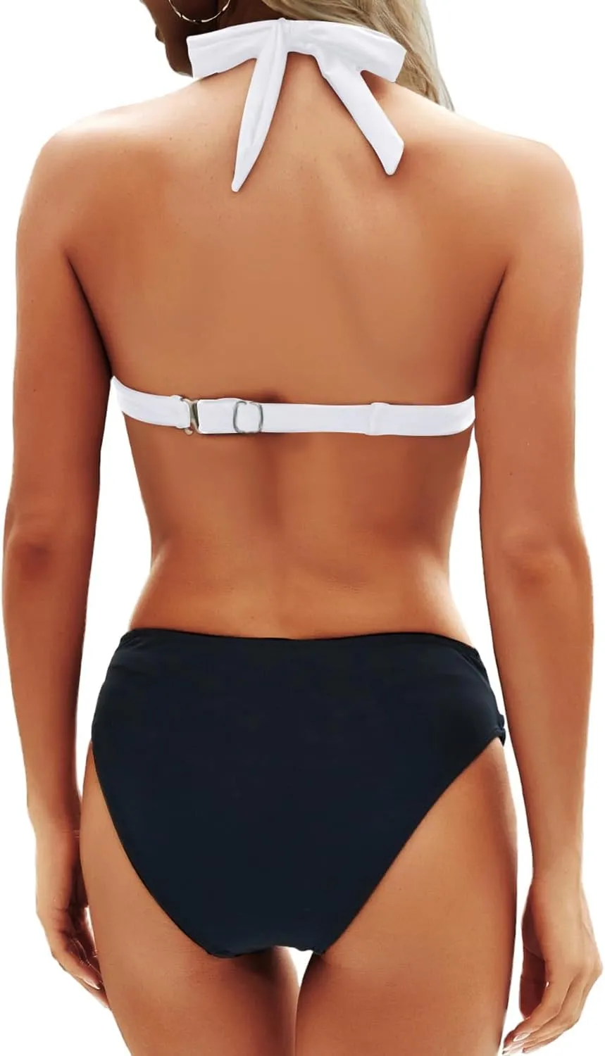 Yonique Women Two Piece Bathing Suits Push Up Bikini Set Halter Swimsuit Vintage Swimwear