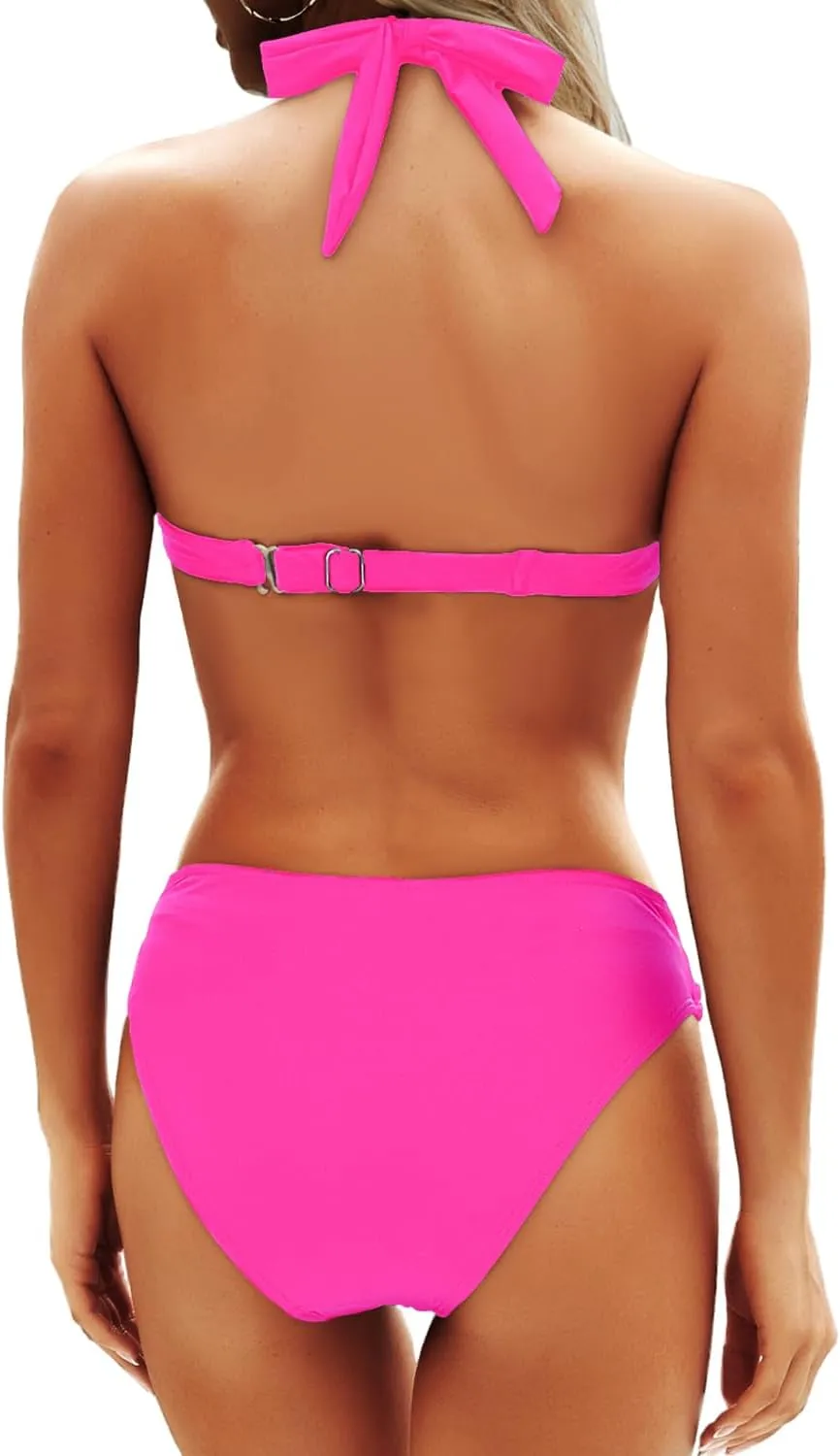Yonique Women Two Piece Bathing Suits Push Up Bikini Set Halter Swimsuit Vintage Swimwear