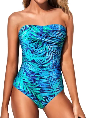 Yonique Womens Strapless One Piece Swimsuit Tummy Control Bandeau Bathing Suits Slimming Twist Front Swimwear