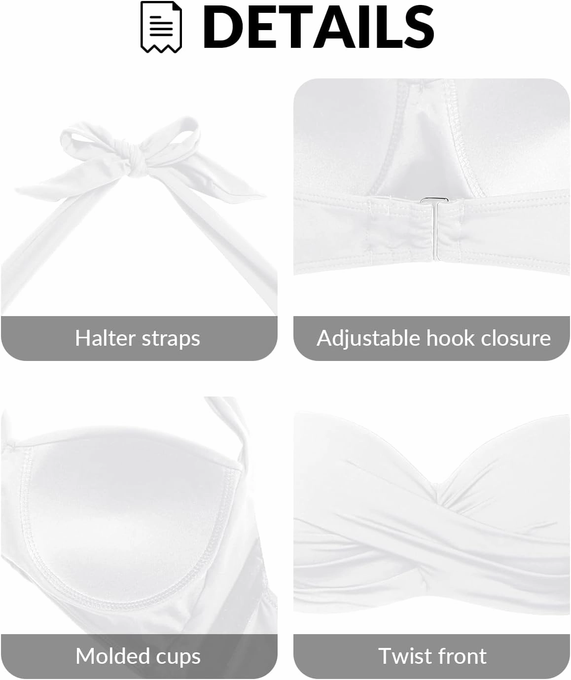 Yonique Women Halter Bikini Top Push Up Swimsuit Top Retro Swim Top Twist Front Bathing Suit Top Only