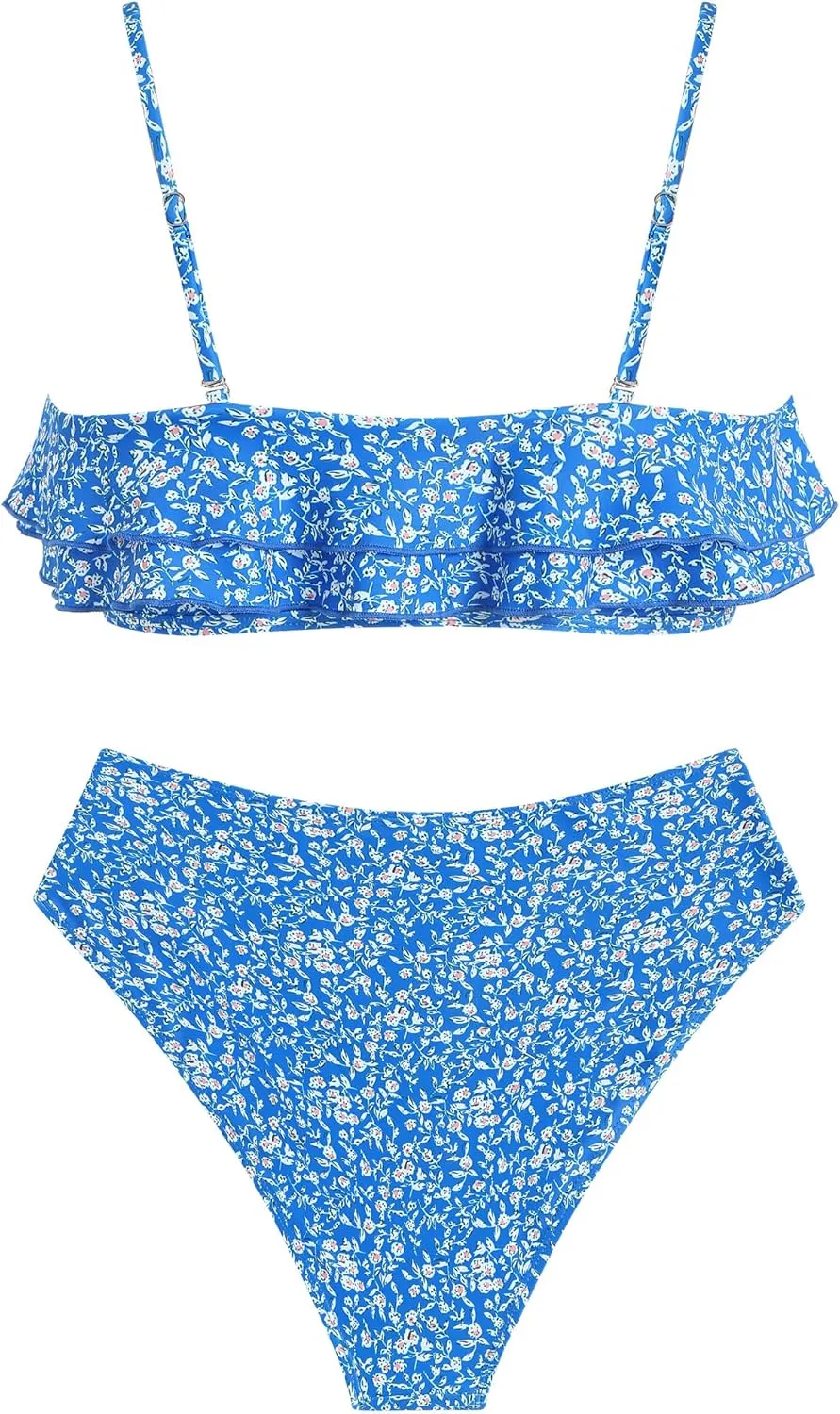 ZAFUL Layered Ruffle Bikini for Women High Waisted Bikini Sets Spaghetti Bandeau Swimsuits Padded Bathing Suit