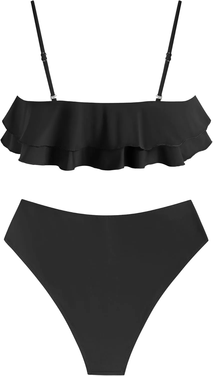 ZAFUL Layered Ruffle Bikini for Women High Waisted Bikini Sets Spaghetti Bandeau Swimsuits Padded Bathing Suit