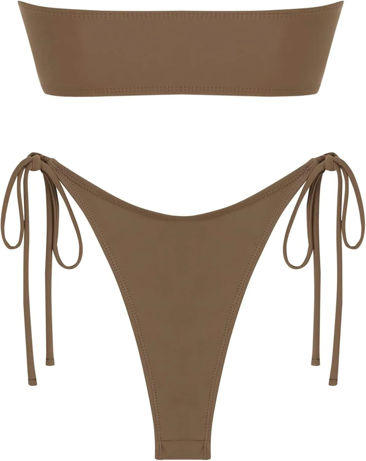 ZAFUL Metal Ring Bandeau Bikini Set Tie Side Bathing Suit High Cut 2 Piece Swimsuit Cutout Swimwear