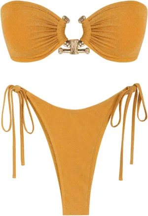 ZAFUL Metal Ring Bandeau Bikini Set Tie Side Bathing Suit High Cut 2 Piece Swimsuit Cutout Swimwear