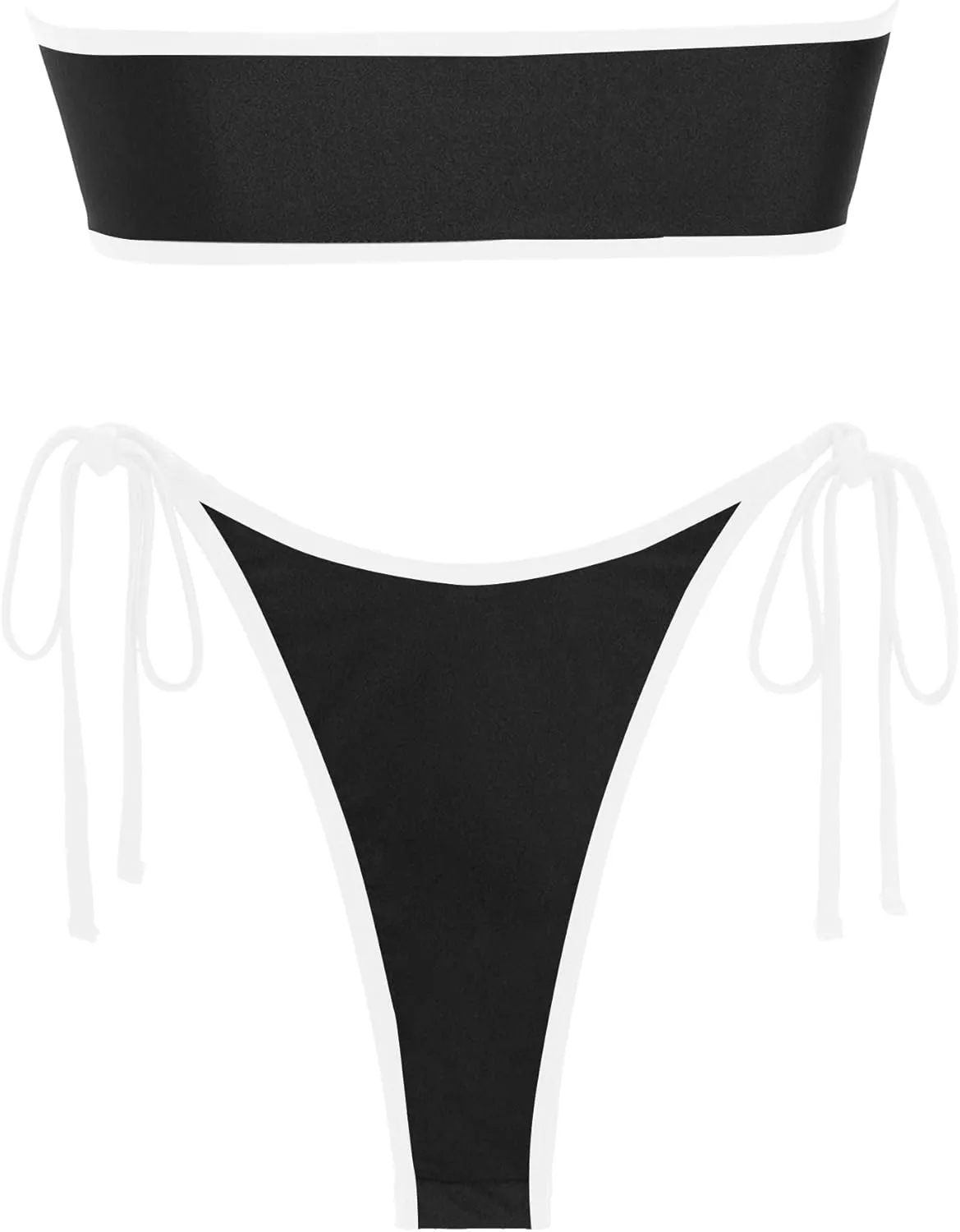 ZAFUL Metal Ring Bandeau Bikini Set Tie Side Bathing Suit High Cut 2 Piece Swimsuit Cutout Swimwear