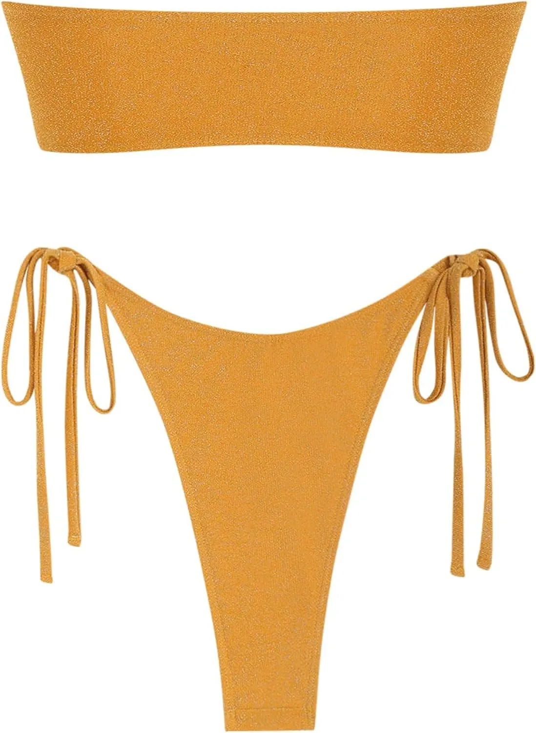 ZAFUL Metal Ring Bandeau Bikini Set Tie Side Bathing Suit High Cut 2 Piece Swimsuit Cutout Swimwear