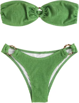 ZAFUL O Ring Bandeau Bikini Sets for Women Sexy Strapless Swimsuits 2 Piece High Cut Bathing Suit