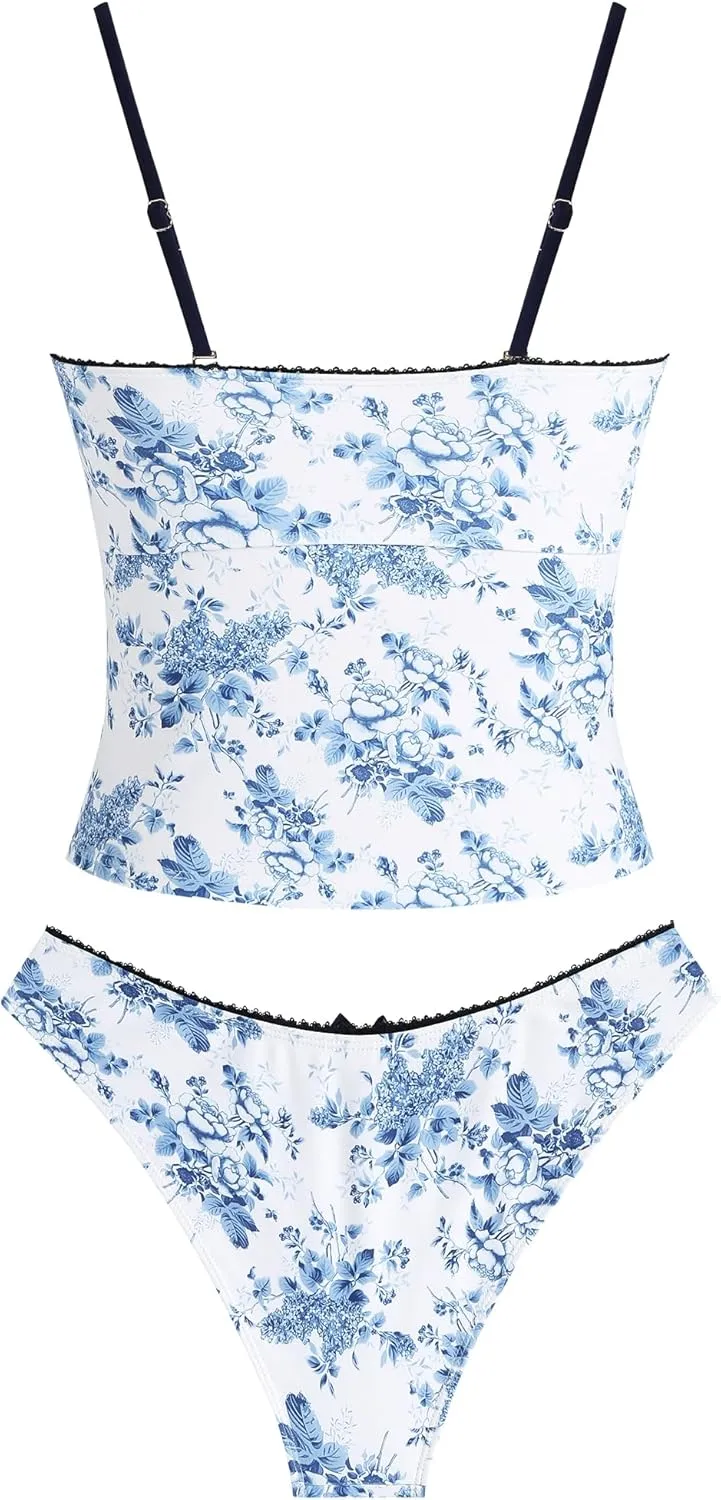 ZAFUL Tankini Swimsuits for Women Bow Tie Side Bathing Suits Tummy Control High Cut Two Piece Bikini Sets