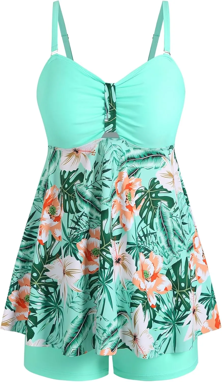 ZAFUL Tankini Swimsuits for Women Tummy Control Two Piece Modest Bathing Suits Floral Skirt Top with Boyshorts