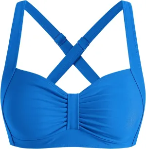 ZAFUL Women Bikini Top Only-Ruched Bra Padded Bathing Suit Top Cross Back Vintage Retro Bathing Suit Tops 2025
