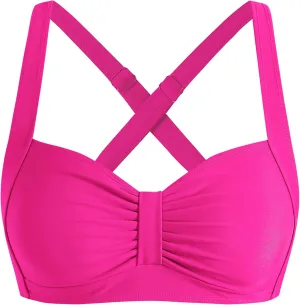 ZAFUL Women Bikini Top Only-Ruched Bra Padded Bathing Suit Top Cross Back Vintage Retro Bathing Suit Tops 2025