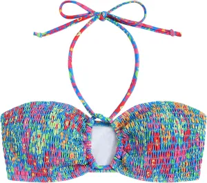 ZAFUL Women Halter Bandeau Bikini Tops Bathing Suit Tops Ditsy Floral Ruched Swimsuit Top Only