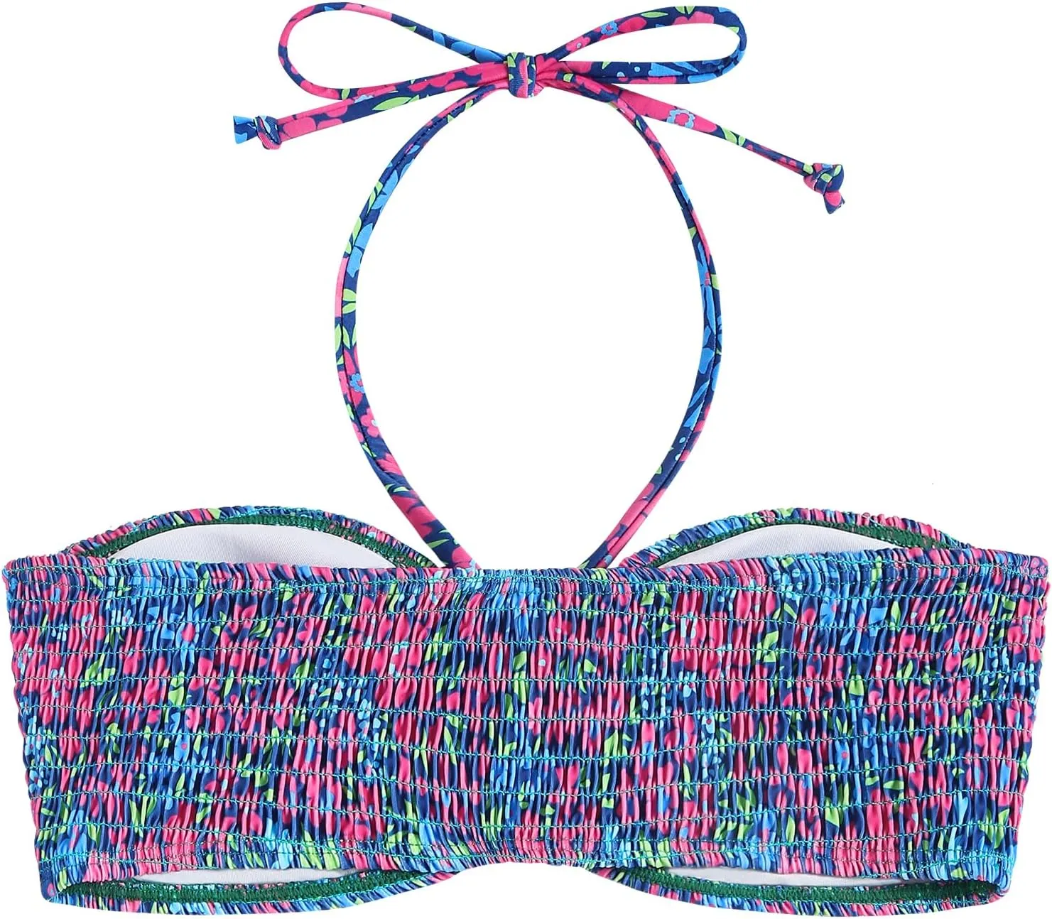 ZAFUL Women Halter Bandeau Bikini Tops Bathing Suit Tops Ditsy Floral Ruched Swimsuit Top Only