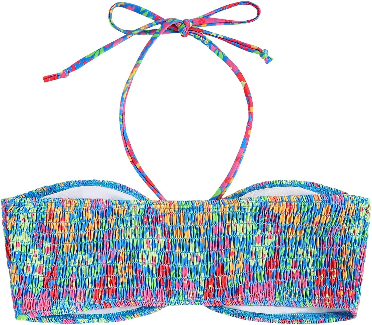 ZAFUL Women Halter Bandeau Bikini Tops Bathing Suit Tops Ditsy Floral Ruched Swimsuit Top Only