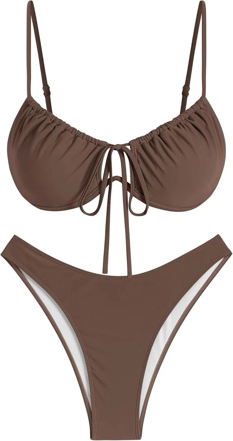 ZAFUL Women High Cut Bikini Sets String Sexy Swimsuit Two Piece Underwire Bathing Suit Brazilian Cheeky Cut Out Cute Swimwear