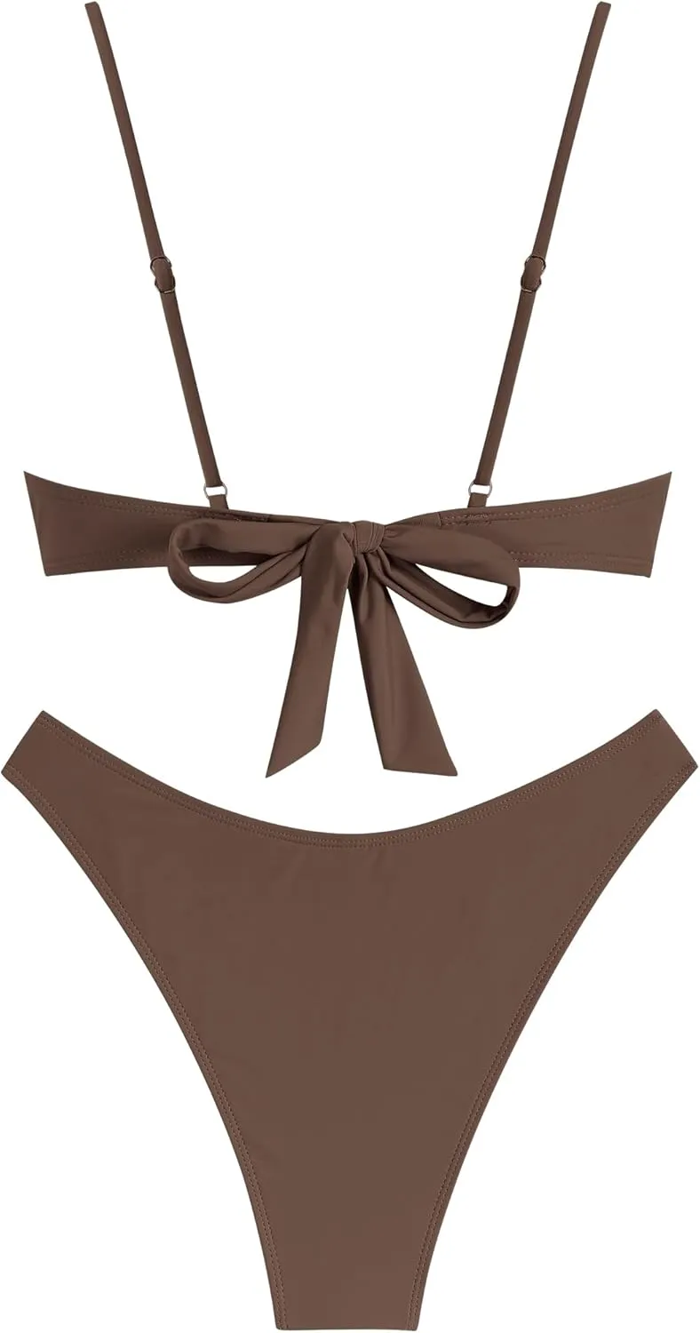 ZAFUL Women High Cut Bikini Sets String Sexy Swimsuit Two Piece Underwire Bathing Suit Brazilian Cheeky Cut Out Cute Swimwear