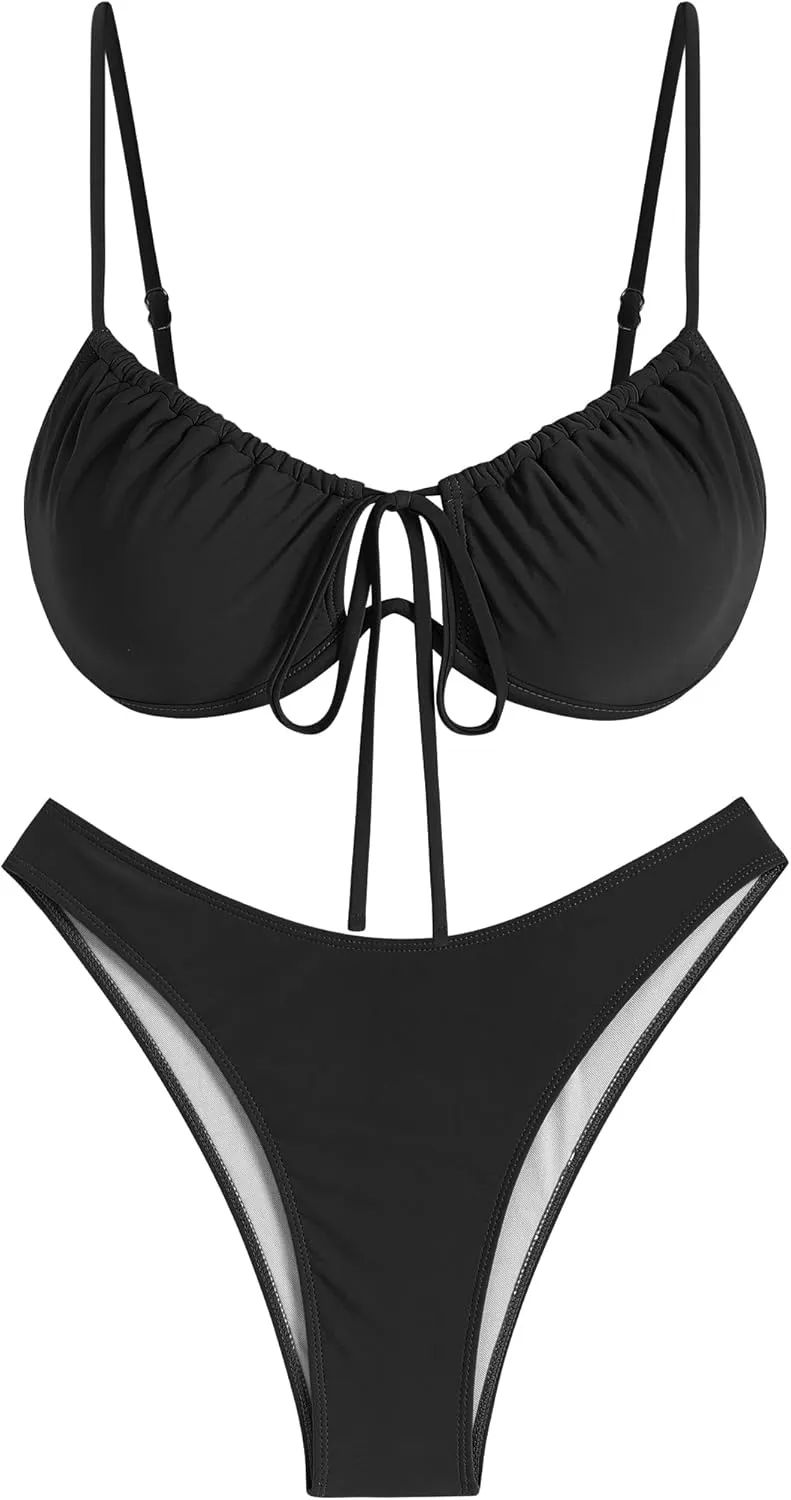 ZAFUL Women High Cut Bikini Sets String Sexy Swimsuit Two Piece Underwire Bathing Suit Brazilian Cheeky Cut Out Cute Swimwear