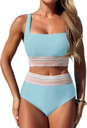 ZAFUL Women High Waisted Bikini Tummy Control Swimsuits Two Piece Swim Suits for Women 2025 Sporty Bathing Suit Swimwear