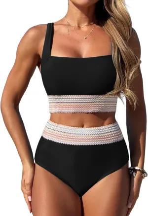 ZAFUL Women High Waisted Bikini Tummy Control Swimsuits Two Piece Swim Suits for Women 2025 Sporty Bathing Suit Swimwear