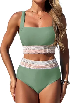 ZAFUL Women High Waisted Bikini Tummy Control Swimsuits Two Piece Swim Suits for Women 2025 Sporty Bathing Suit Swimwear