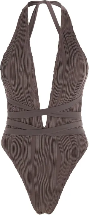 ZAFUL Women Plunging One Piece Swimsuit Backless Cross Tie High Cut Thong One-Piece Bathing Suit