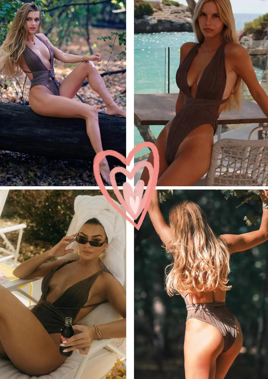 ZAFUL Women Plunging One Piece Swimsuit Backless Cross Tie High Cut Thong One-Piece Bathing Suit