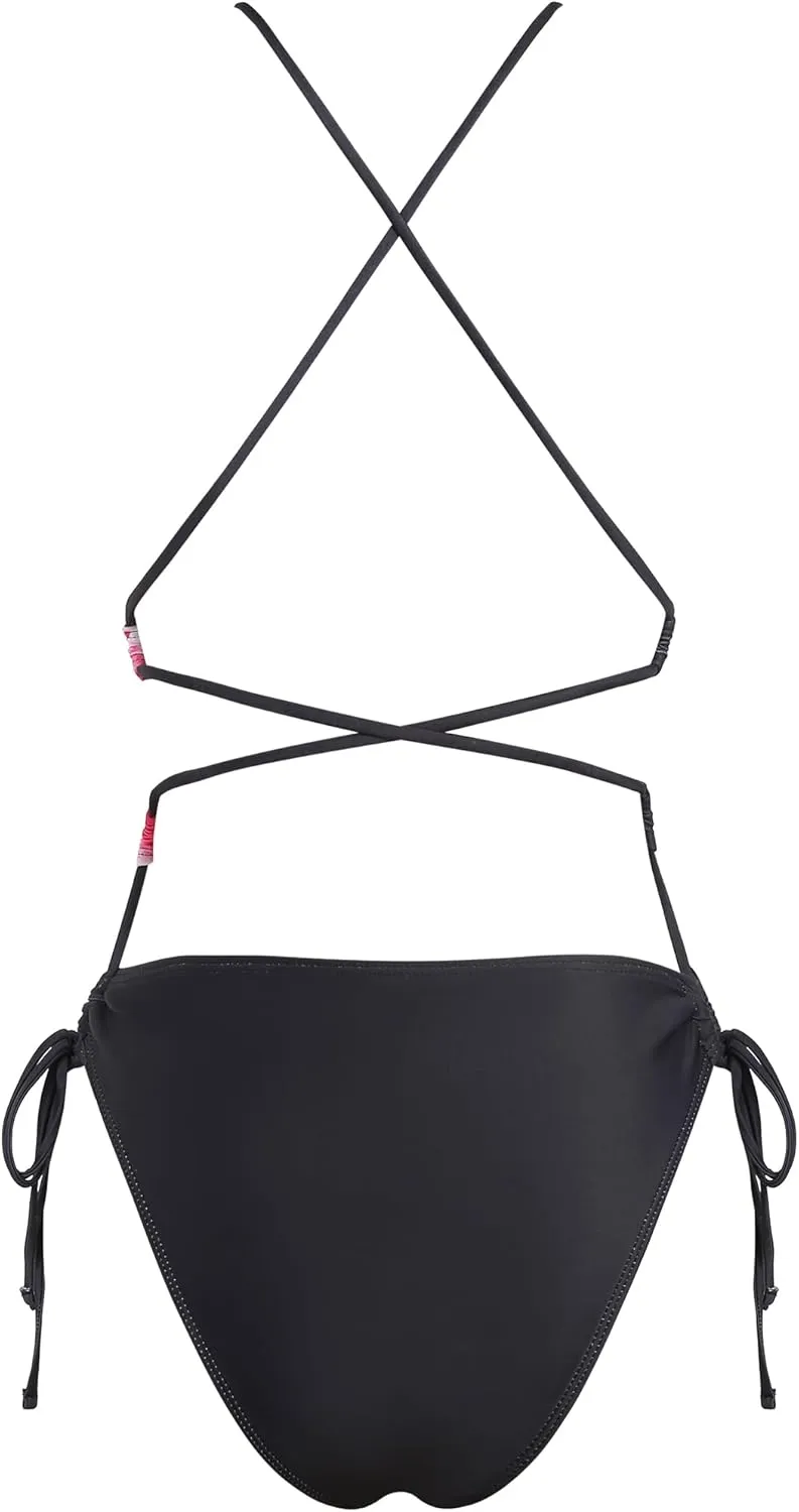 ZAFUL Women Plunging One Piece Swimsuit Backless Cross Tie High Cut Thong One-Piece Bathing Suit