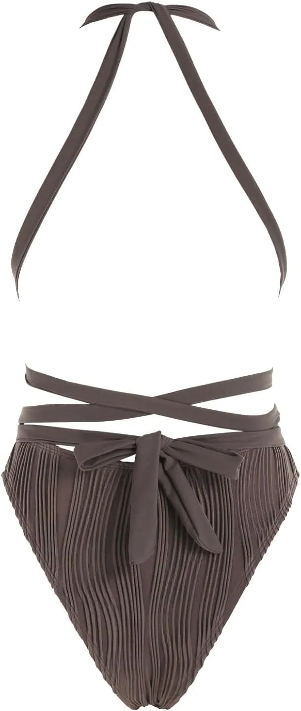 ZAFUL Women Plunging One Piece Swimsuit Backless Cross Tie High Cut Thong One-Piece Bathing Suit