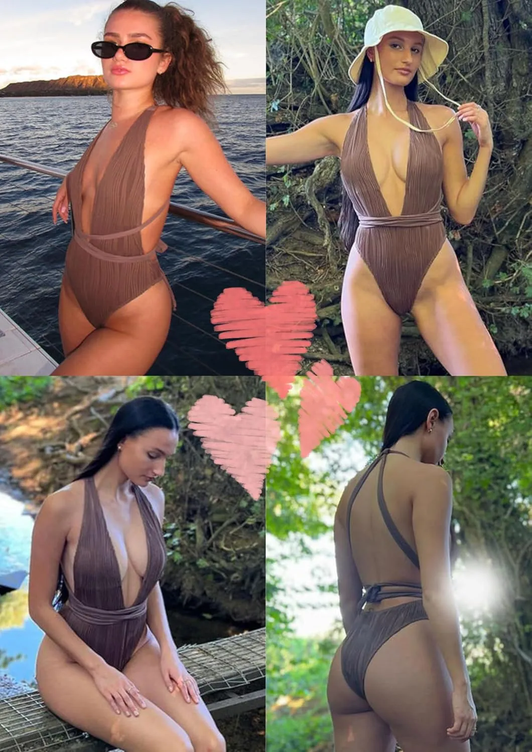 ZAFUL Women Plunging One Piece Swimsuit Backless Cross Tie High Cut Thong One-Piece Bathing Suit