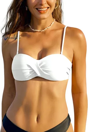 ZAFUL Women Push Up Bandeau Bikini Top Strapless Swimsuit Solid Twist Front Bathing Suits Tube Top