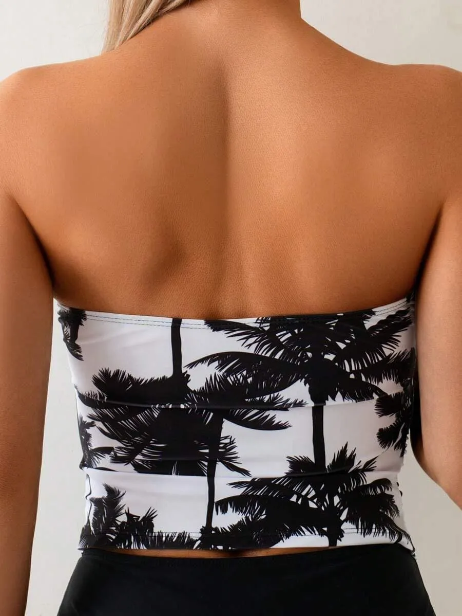 ZAFUL Women's Bandeau Tankini Swimsuit Asymmetrical Slit Bowknot String High Cut Fairyland Cheeky Bathing Suit